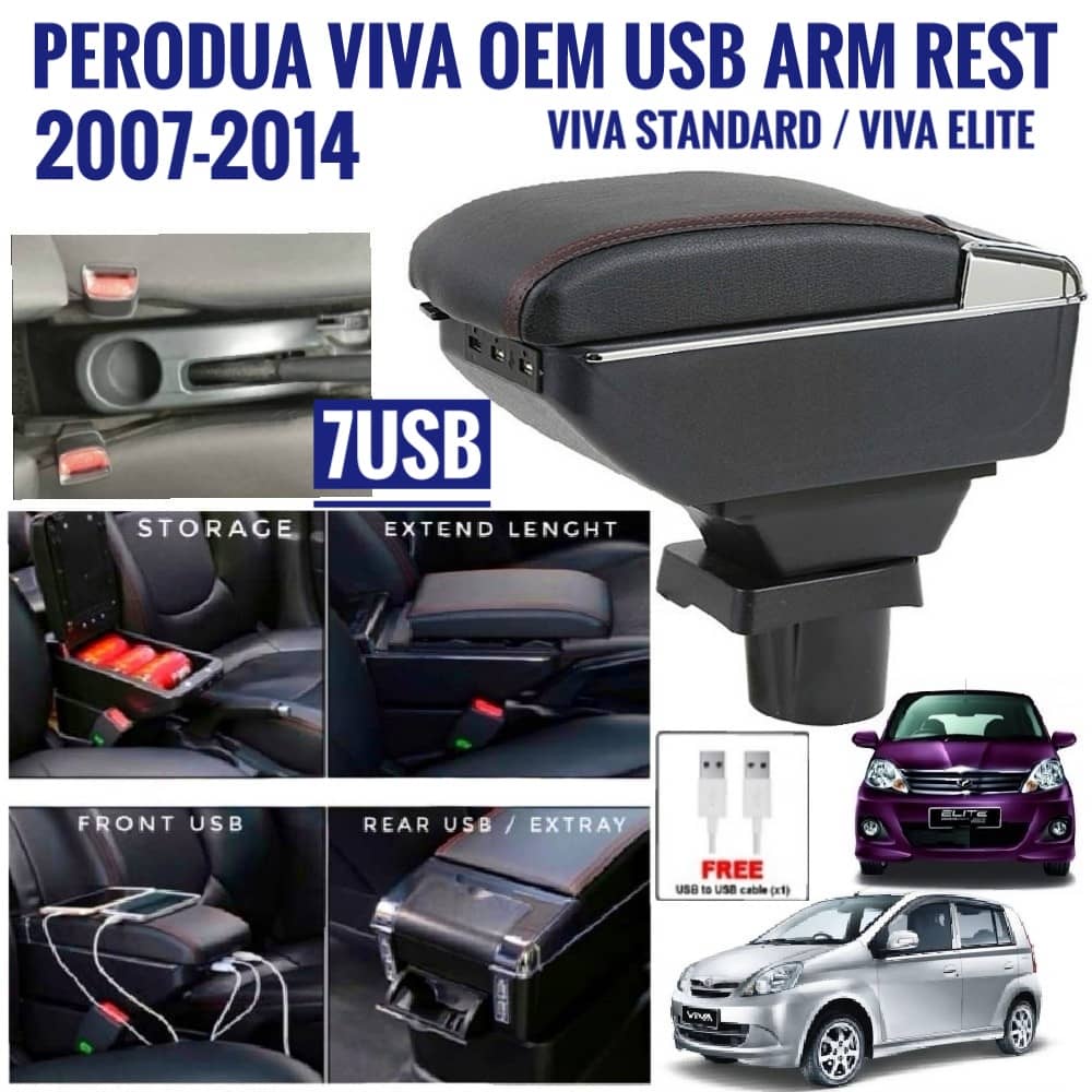 Perodua Viva Arm Rest Car Armrest USB Console Organizer Storage Box Cup Holder Viva Car Accessories