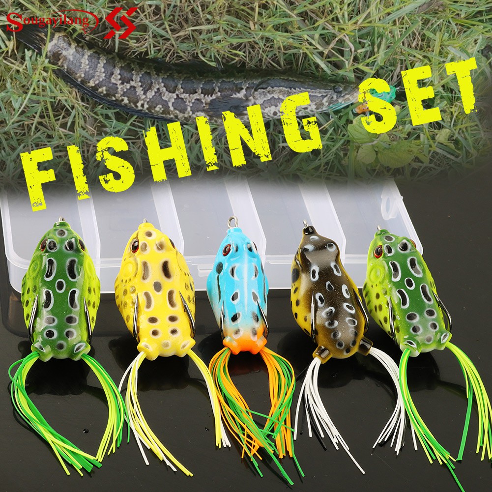 Sougayilang 5pcs/lot Frog Lure With Box 4 Colors Soft Fishing Lure