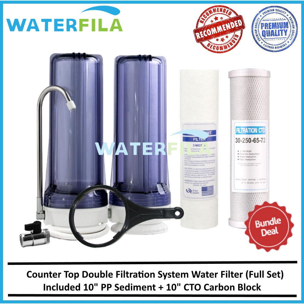 WATERFILA Double Filtration Kangen PreFilter Water System Counter Top