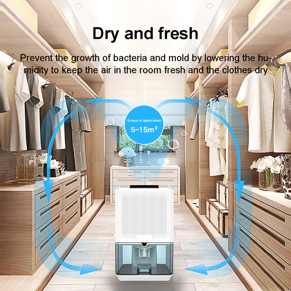 Air Dehumidifier Ultra Quiet Moisture Absorbing Air Dryer for Wardrobe Home Use 1500ML Electric Mini Semiconductor Dehumidifier