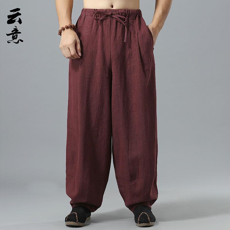 ✨[M-5XL/110kg wearable] Men's Chinese style retro loose bloomers cotton  hemp casual Zen pants loose high quality 