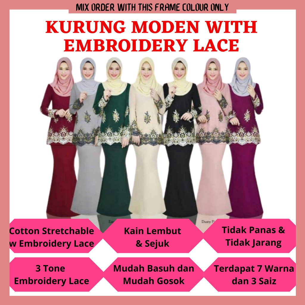  HOT SELLING BAJU  KURUNG  MODEN  3 TONE EMBROIDERY LACE 