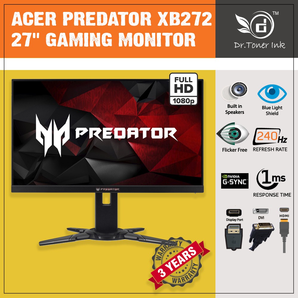 Acer Predator Xb272 27 16 9 Full Hd Gaming Monitor 19x1080 Nvidia G Sync 240hz 1ms Display Port Dvi Hdmi Shopee Malaysia