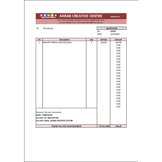 Sebut Harga / Quotation Auto Calculate in Excel | Shopee Malaysia