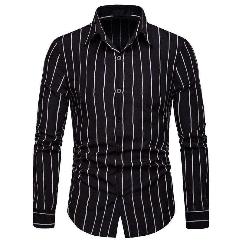 black white striped dress shirt