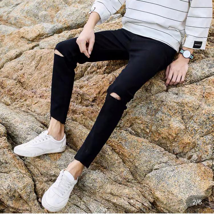 Fashion Men Women Ripped Skinny Jeans Seluar Jeans Skinny Koyak Di Lutut Kain Denim Bergetah Shopee Malaysia