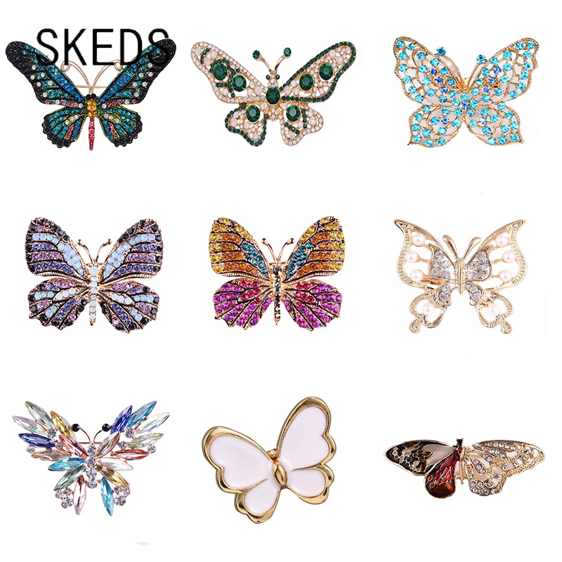 Ashion Full Crystal Butterfly Women Brooches Pins Luxury Insect Series Cute Badges Vintage Suit Clothing Accessories Gift