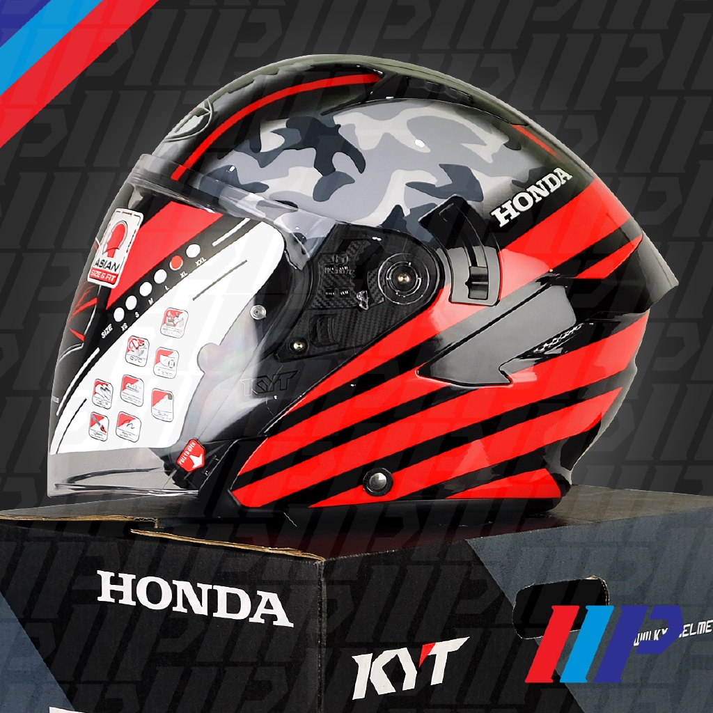 Kyt Nfj Honda Camouflage Black Red Grey Double Visor Open Face