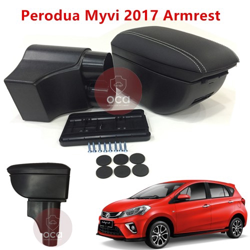 PERODUA MYVI 2017 PVC Adjustable Armrest Center Console Box Black Leather 4 USB