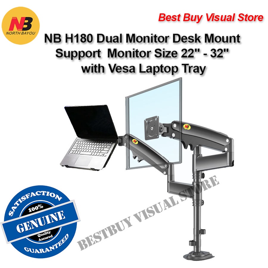 NB H180 Desk Dual Monitor Mount Support 22" 32" Monitor with Laptop