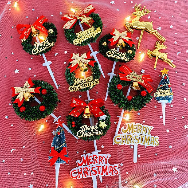 Christmas Cake Topper Leaf Wreath Merry Christmas Cake Toppers ...