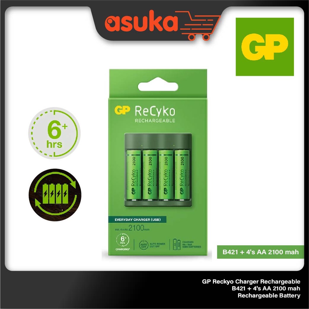 GP Reckyo Charger Rechargeable B421 + 4's AA 2100 mah Rechargeable Battery