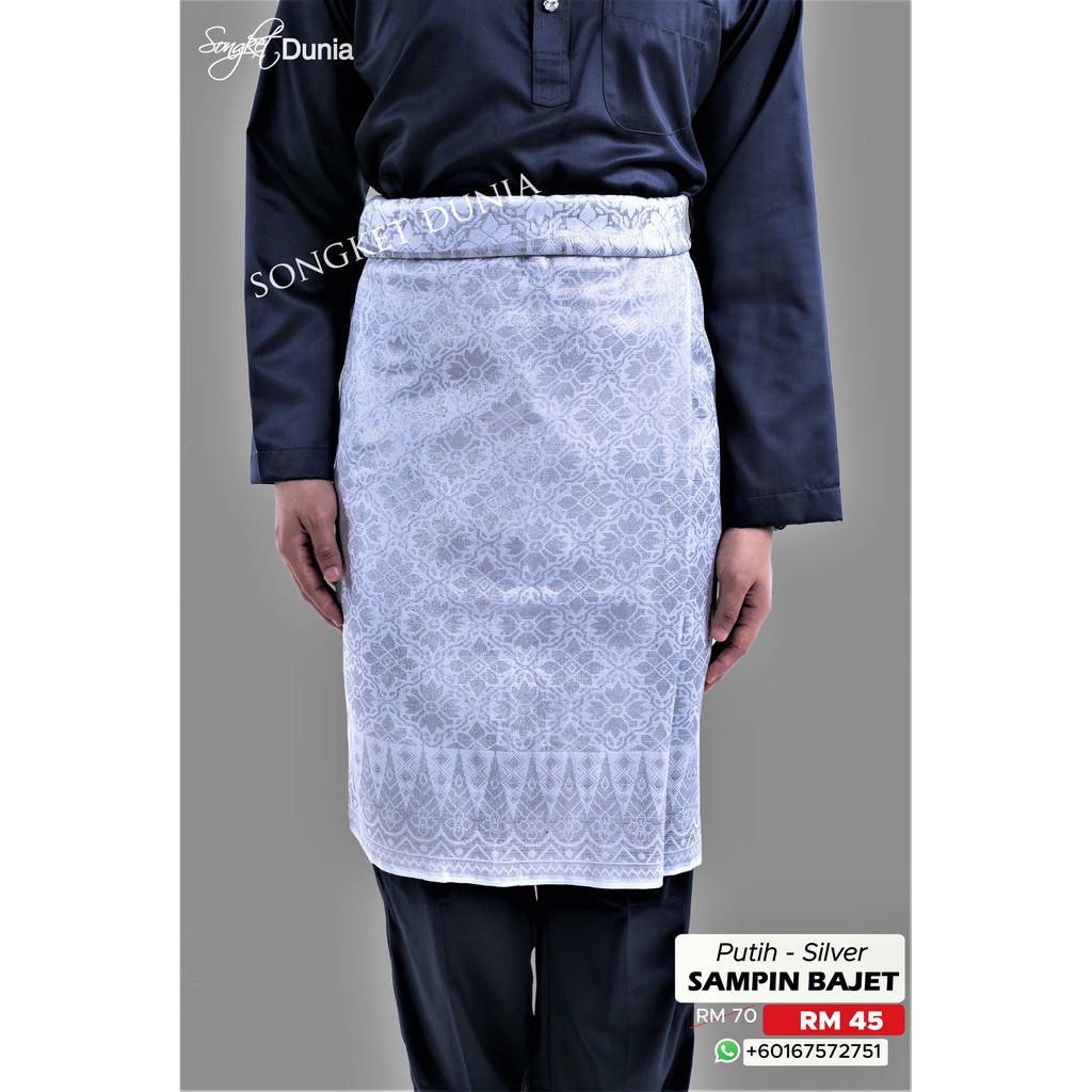  SAMPIN  SONGKET BAJET Putih Sulam Silver