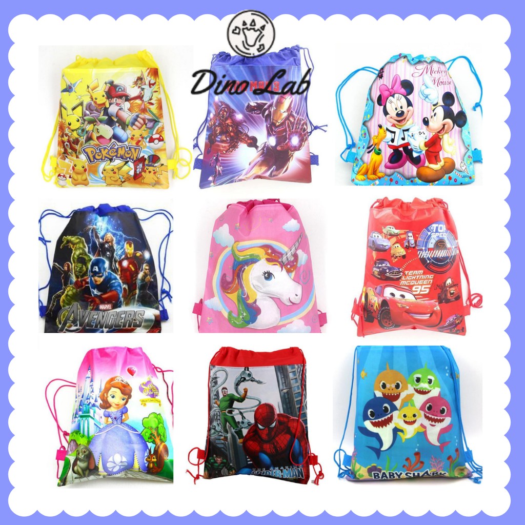 DINOLAB Fabric Drawstring Backpack Econic Loot Bag Goodies Children Unicorn Cars Cartoon School Bag Ravel Shoulder