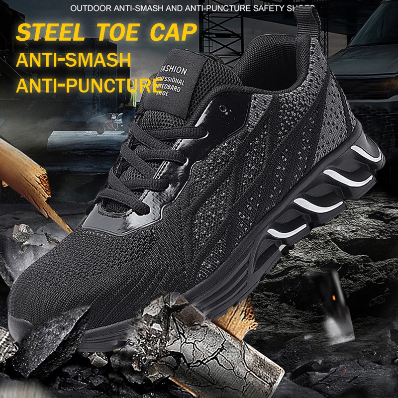 FEETCITY Women & Mens Steel Toe Safety Work Shoes Industrial & Construction Sneakers Puncture Proof Breathable Slip Resistant Shoe 
