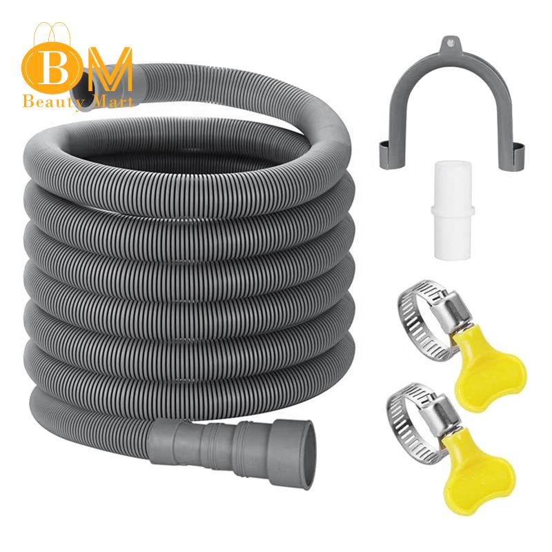 U-Bend Hose Holder Universal Washing Machine Drain Hose Flexible Dishwasher Drain Hose Extension Kits Corrugated Washer Discharge Hose 1 Extension Adapter and 2 Hose Clamps 8 ft 