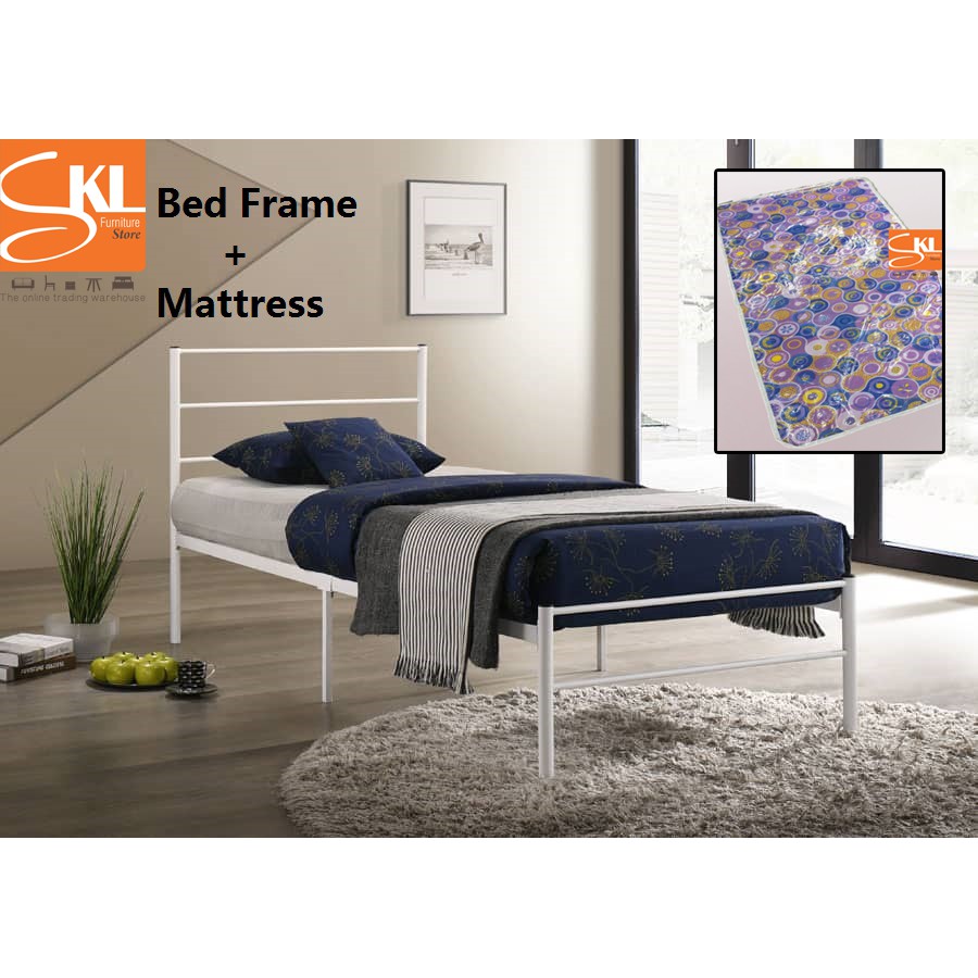 DC3899 Single Metal Bed Frame With Mattress In One Set Shopee Malaysia