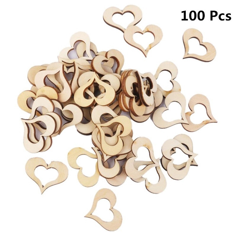 100pcs Hollow Wooden Love Heart Rustic Embellishments Crafts Gift DIY Decoration