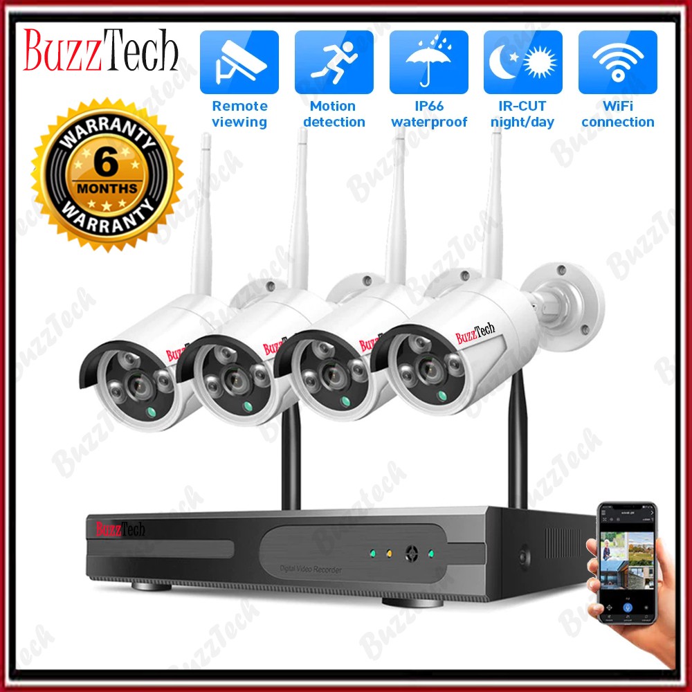 Buzztech 4ch Wireless Nvr Cctv H 265 Full Hd 720 1080p 1296p Outdoor Ip Camera Dvr Kit Cctv Set 4 Channel Cctv Security Shopee Malaysia