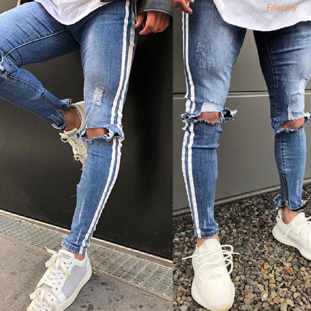 striped ripped jeans mens