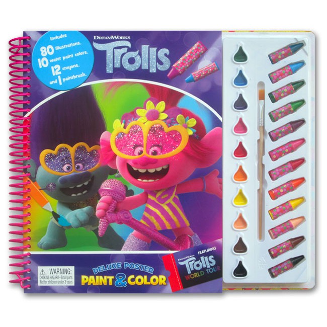 kd dreamworks trolls world tour deluxe poster paint color book 80  illustrations 10 water paint