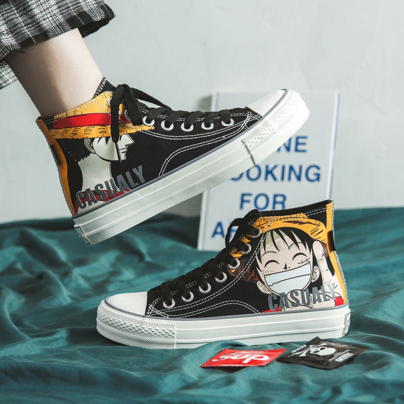 Kasut Kanvas Pasangan Anime One Piece Jepun Kasut Komik Fesyen Lelaki Wanita Atasan Tinggi/*#One Piece Japan Anime Couples Canvas Shoes Men's Women's Fashion Comics High-top Sneakers