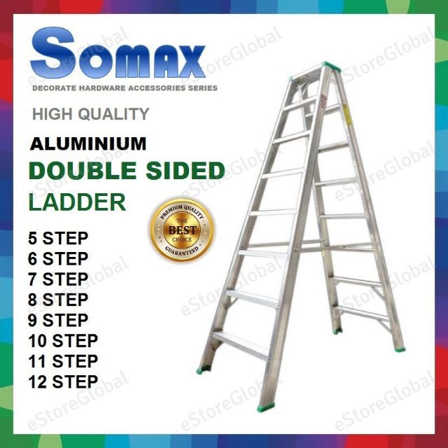 [HEAVY DUTY] 10 steps aluminium DOUBLE sided ladder / tangga 10 step ...