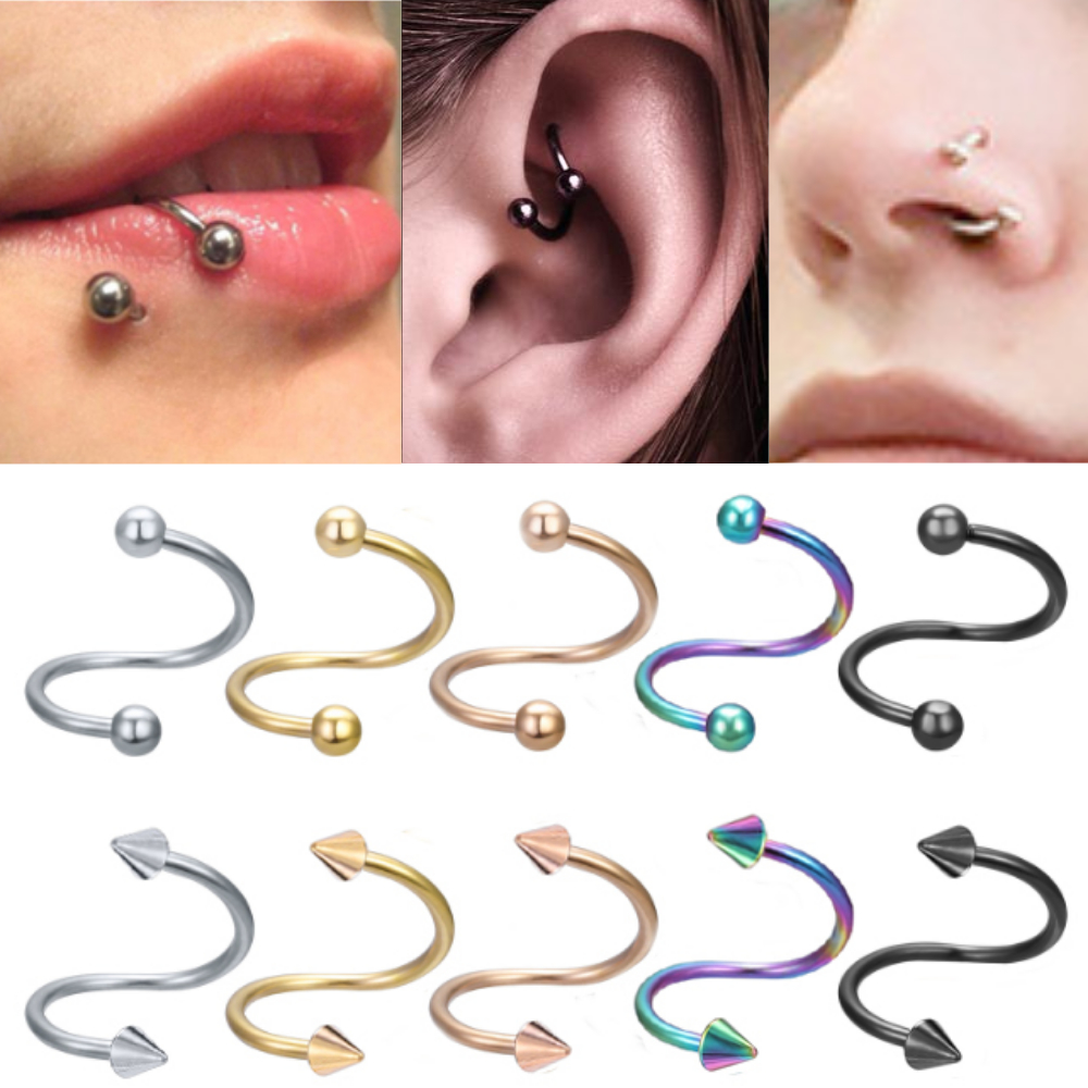 Spiral nose Rings Nostril Piercings Round Earrings Stainless Steel Hoop ...