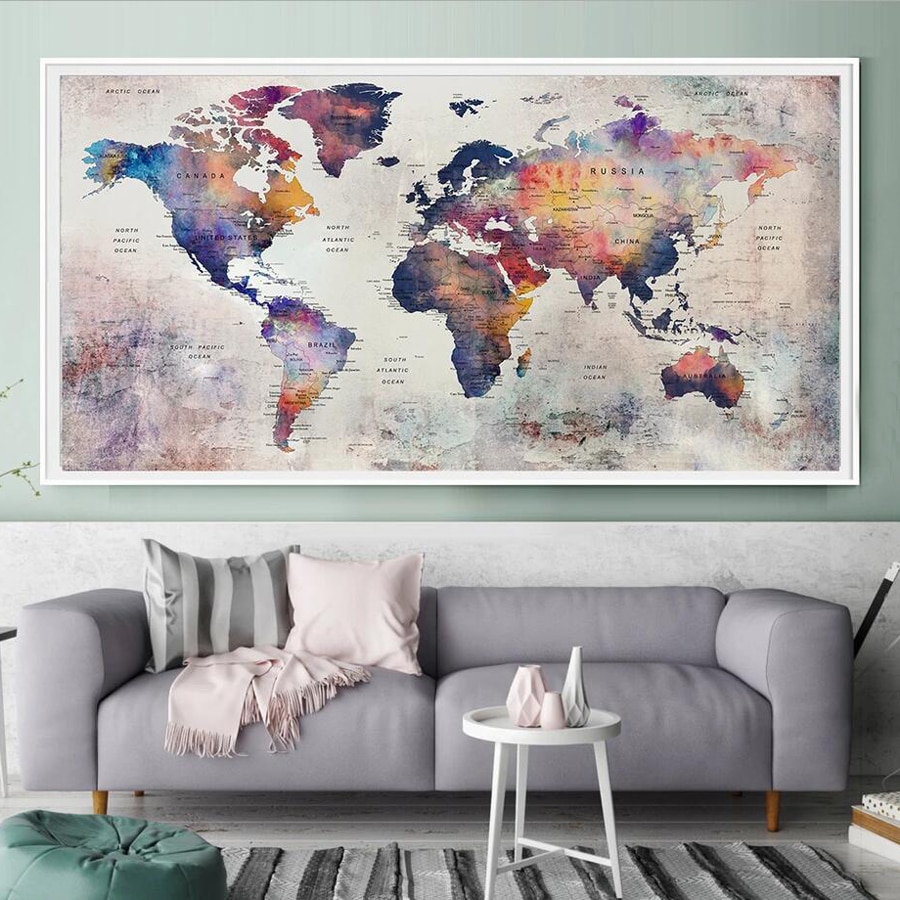 5d Diy Large Diamond Mosaic Abstract World Map Diamond Painting Full ...