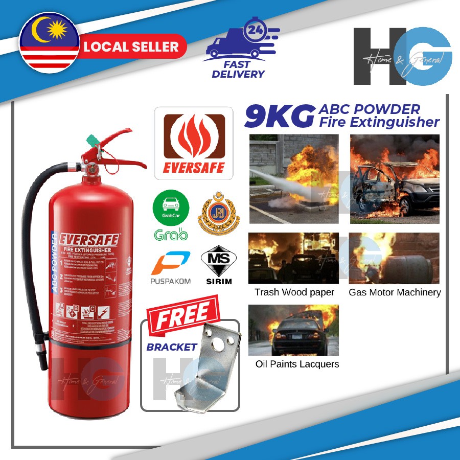Eversafe 9kg Dry Powder Fire Extinguisher ABC Pemadam Api for GRAB