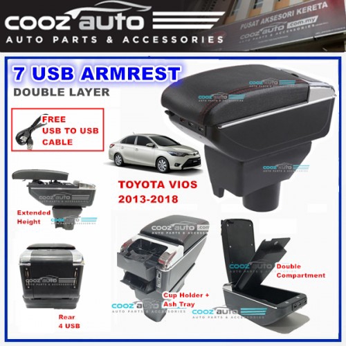 Toyota Vios 2013 - 2018 Double Layer Arm Rest Armrest 7 USB Console ...