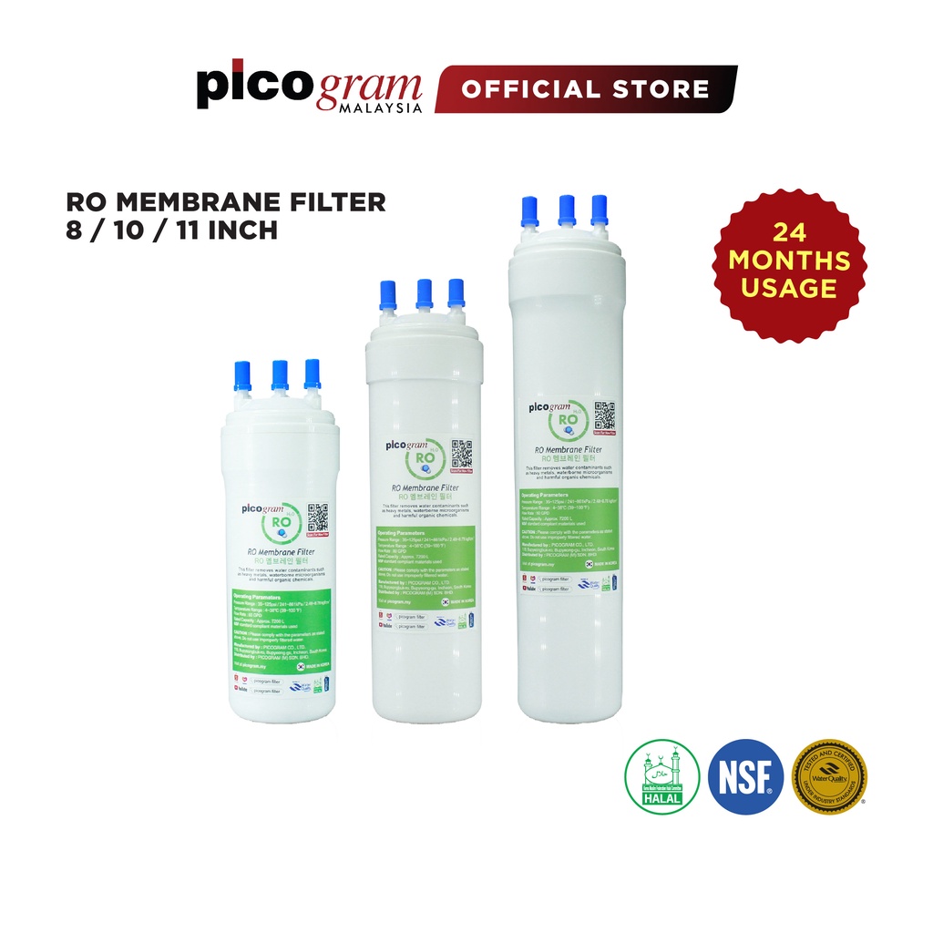 Picogram RO Membrane Filter (8" 30GPD / 10" 40GPD / 11" 50GPD) Shopee