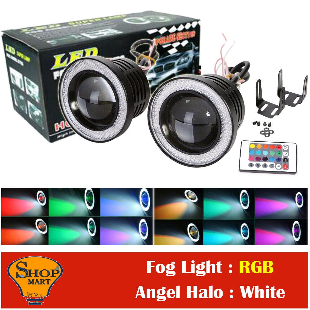 Car 30w Rgb Led Fog Light Cob Angel Eye Halo Ring Super Bright Lamp With Remote Control Shopee