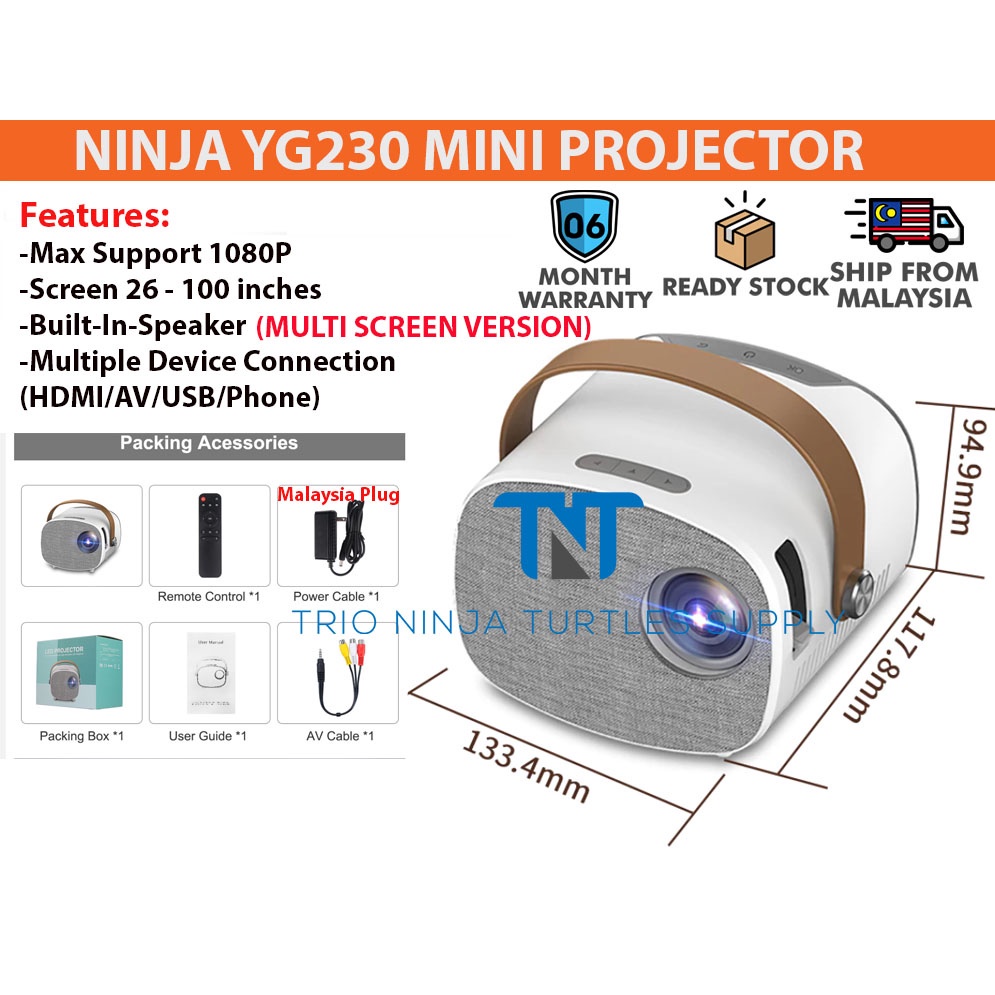 (READY STOCK) NINJA Multi-Screen Version Full HD Support 100' Display Home Theater Movie Projector YG230