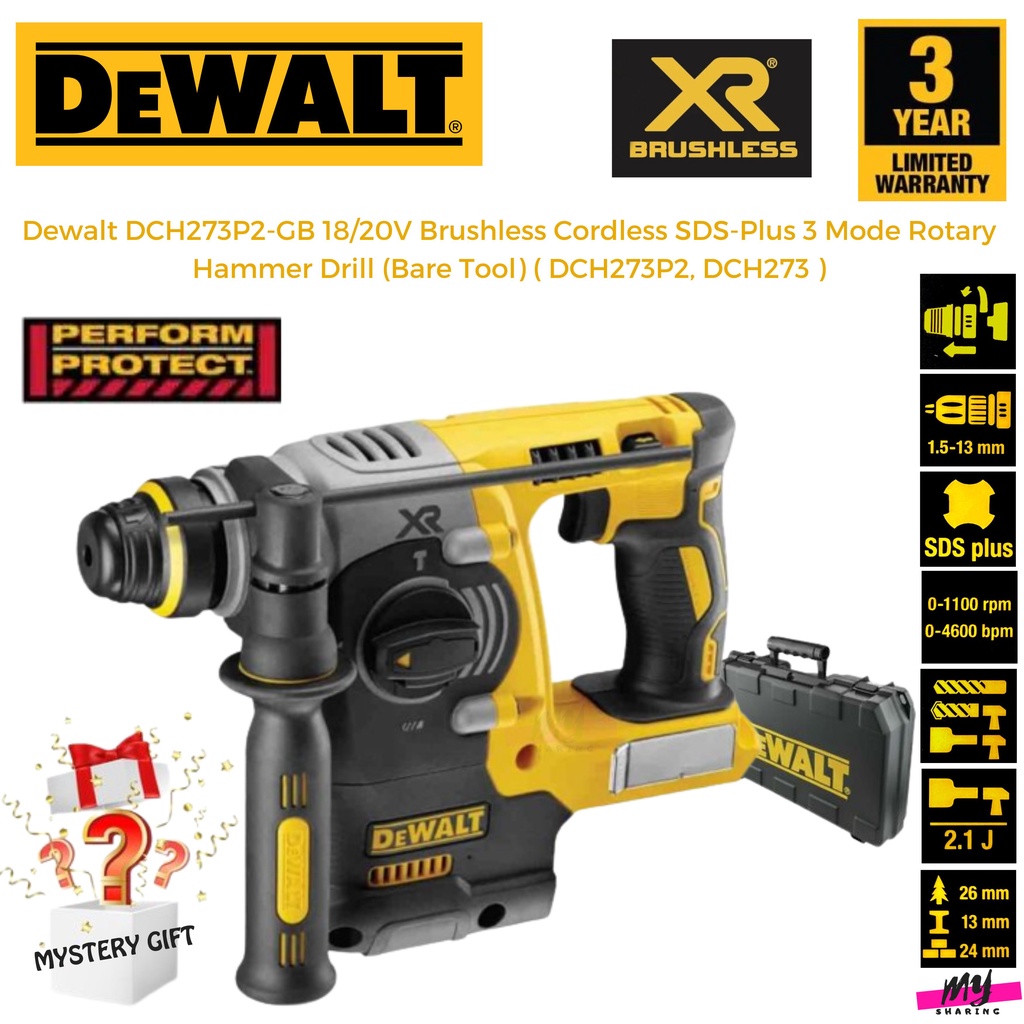 DEWALT DCH273P2GB 18/20V Brushless Cordless SDSPlus 3 Mode Rotary