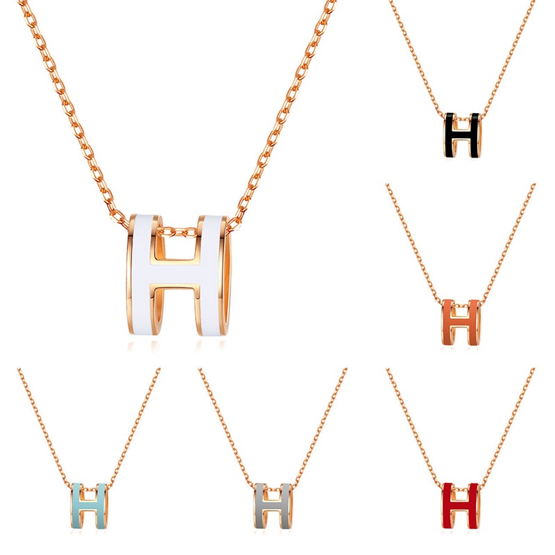 Raya Ramadan Large H Letter Pendant Necklace Women | Enamel Oil Drip Stainless Steel Clavicle Chain 18K Rose Gold Titanium Jewelry