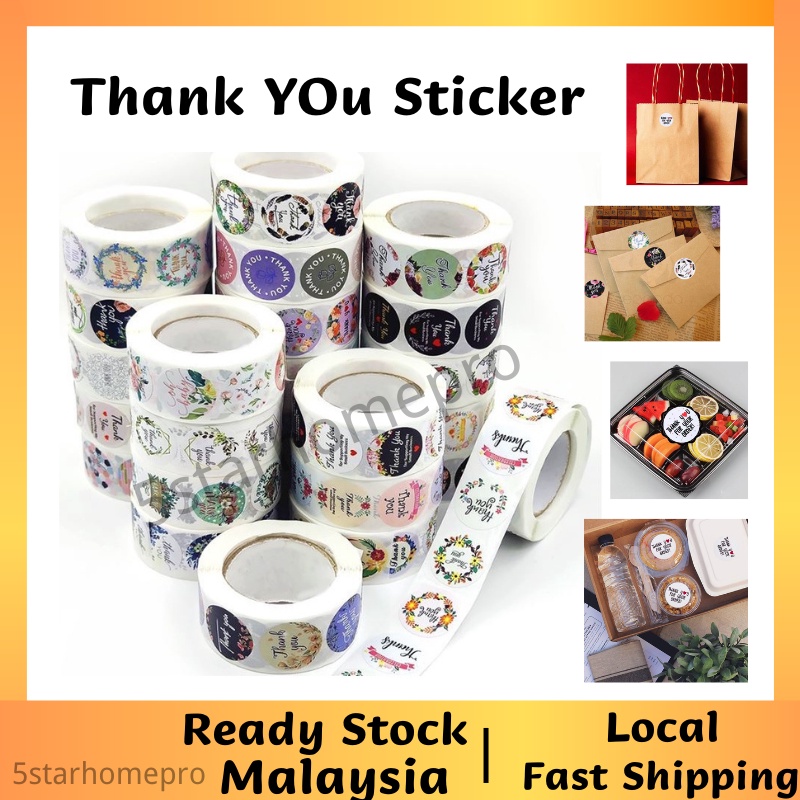 500pcs/Roll Thank You Sticker Seal Tape Label Sticker Food Sticker Door Gift Sticker Pelekat Terima Kasih