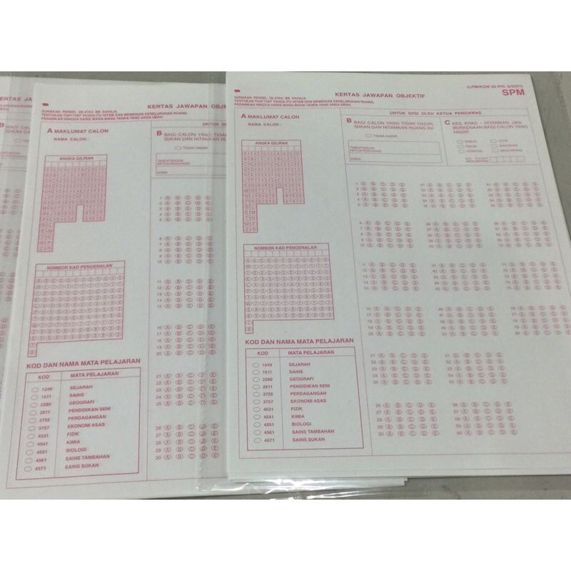 Spm Objective Answer Sheet 30pcs Pack Spm Kertas Jawapan Objektive Shopee Malaysia