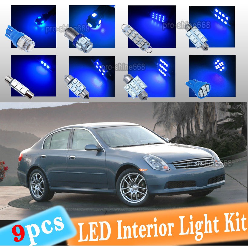 Auto Parts And Vehicles 9 Pc Blue Led Interior Light Bulbs