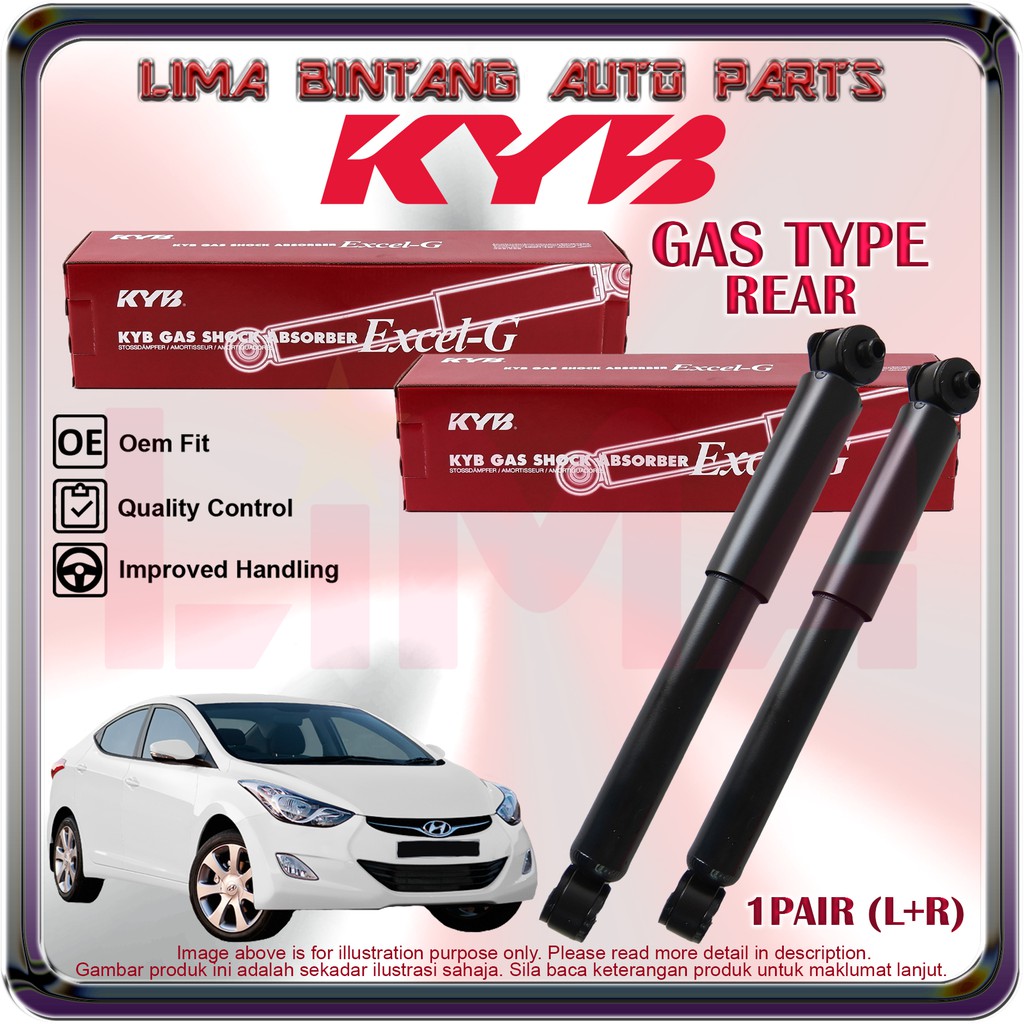 1pair Hyundai Elantra Md Ud Rear Shock Absorber Gas Kayaba Kyb 2011 2016 Shopee Malaysia