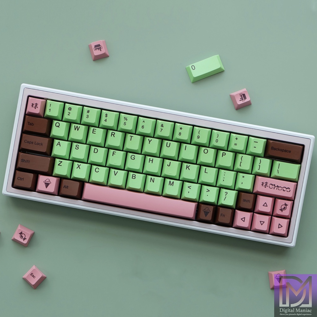 [LOCAL STOCK] Chocolate Matcha Keycap PBT Dye Sub Cherry Green Brown Keycaps 134pcs Fit All
