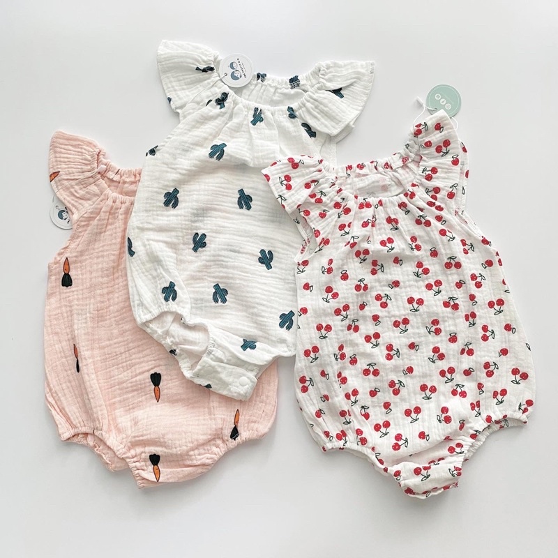 Muslin Baby Girl Flutter Sleeve Baby Bodysuit Shopee Malaysia