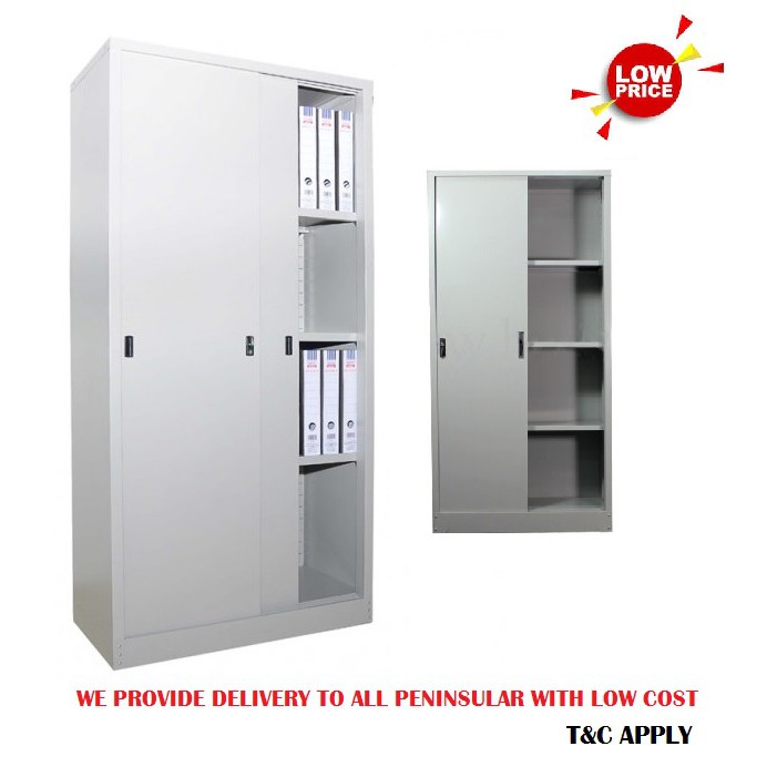 Steel full height cupboard with steel sliding door c/w 3 adjustable ...