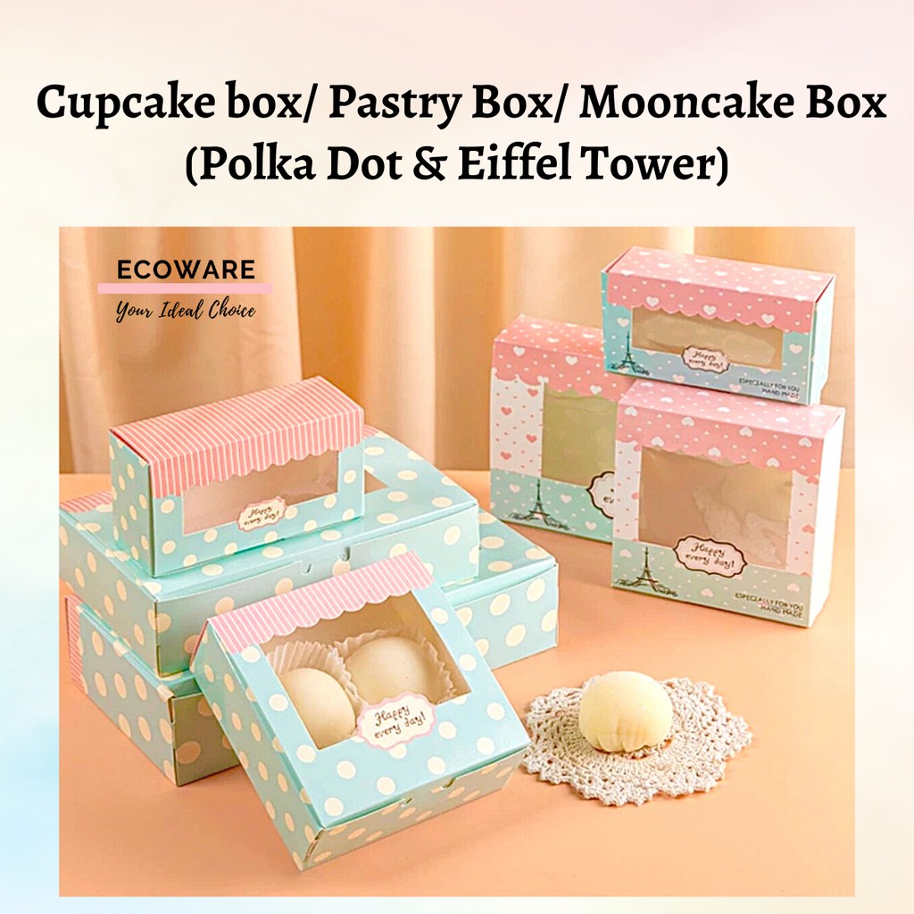 【READY STOCK】Eiffel Tower/Polka Dots Cupcake Box | Pastry Box |  Muffin Box | Egg Tart / Cheese Tart Box | Kotak Cupcake