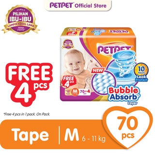 Image of PETPET Tape Diaper Gold+ Mega Pack - M70/ L56/ XL44 (1 Pack) Free 4 Pieces