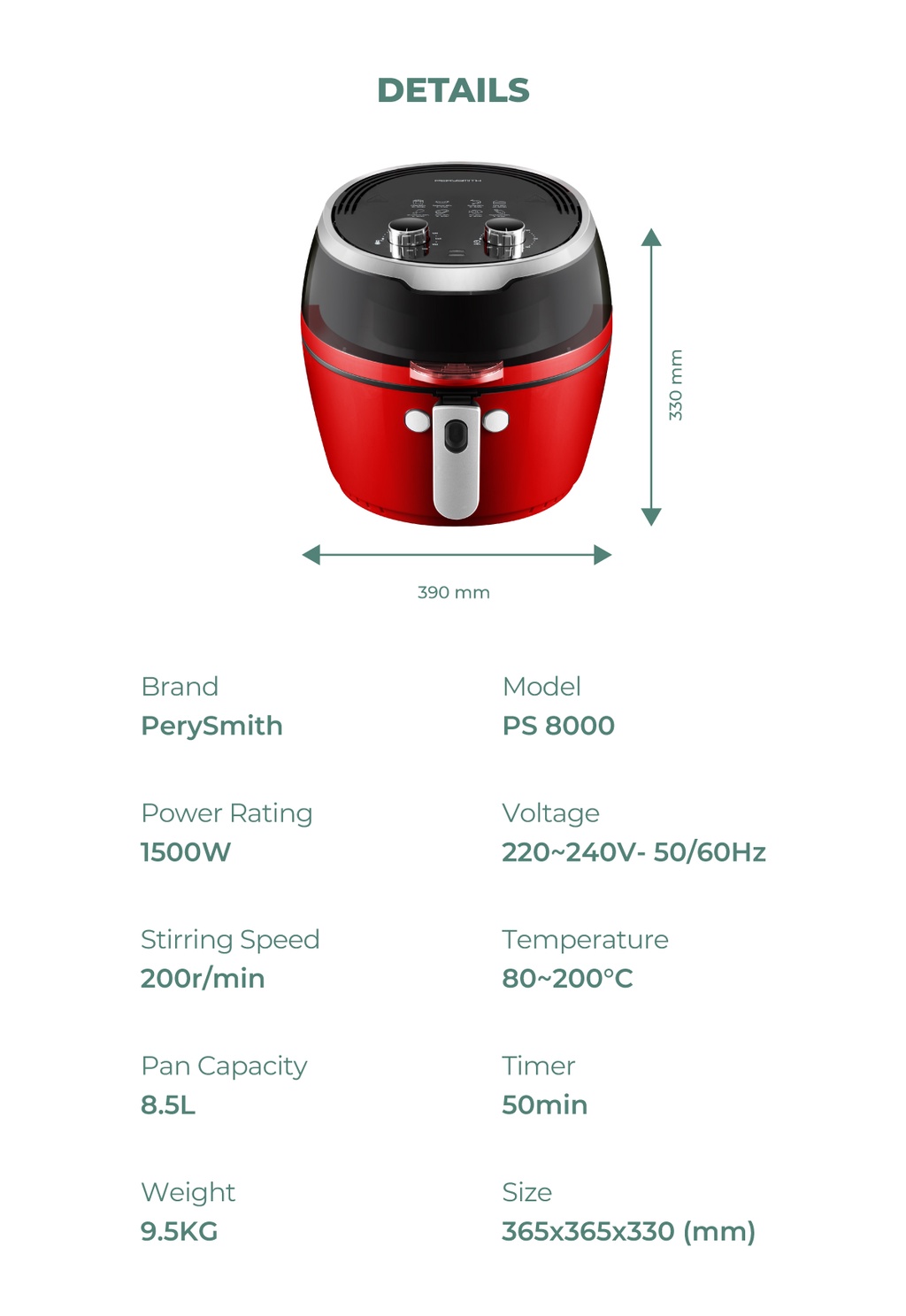 PERYSMITH PS8000 AIR FRYER PerySmith Malaysia