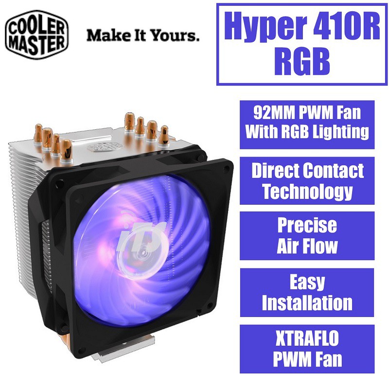 Cooler Master Hyper H410R RGB CPU Cooler Fan (RGB PWM Fan) Shopee