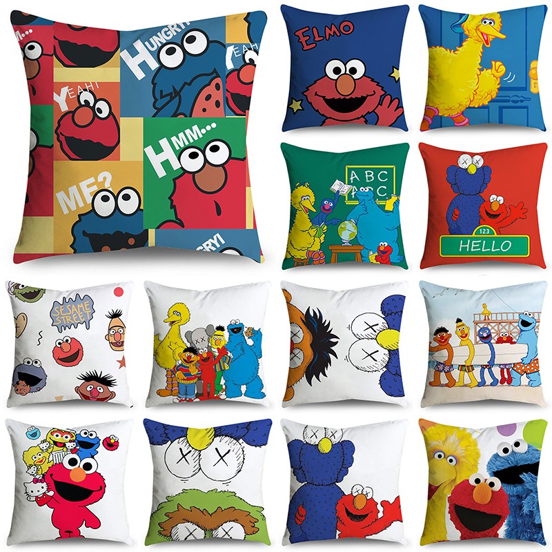 Sesame Street Cartoon Pattern Double Sided Printing Soft Microfiber Pillowcase Car Sofa Cover Home Decoration Bantal