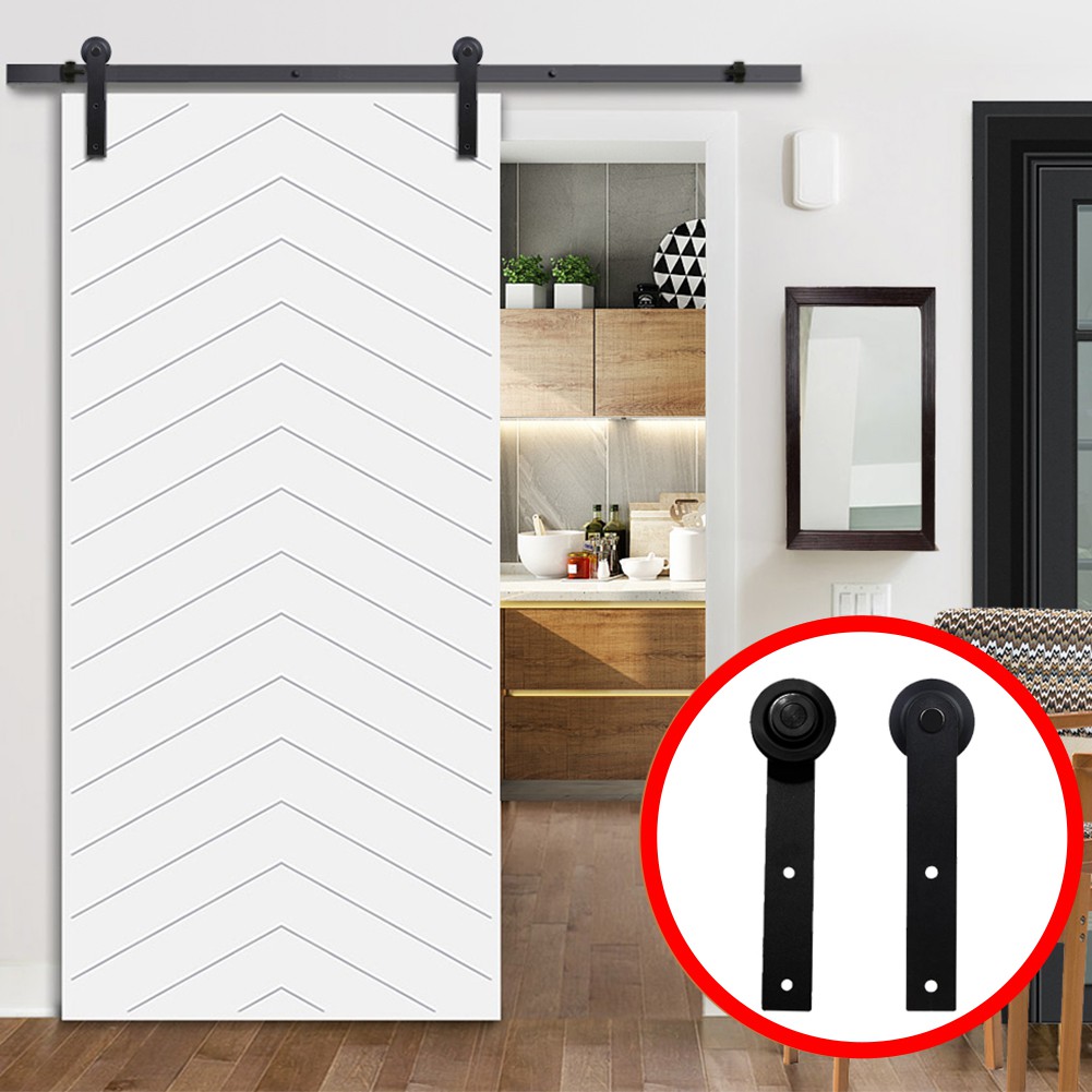 Sliding Barn Door Hardware Kit Top Mounted Hanger Track Black Steel Closet