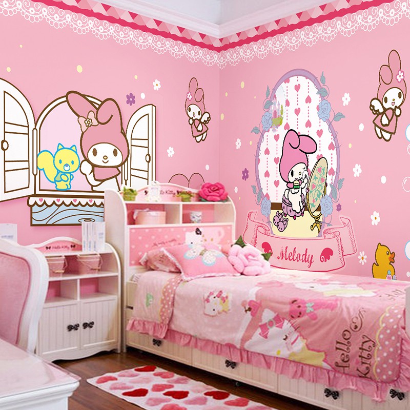Customized 3d cartoon bunny children's room wallpaper pink princess room  bedroom background wallpaper cute girl bed | Shopee Malaysia